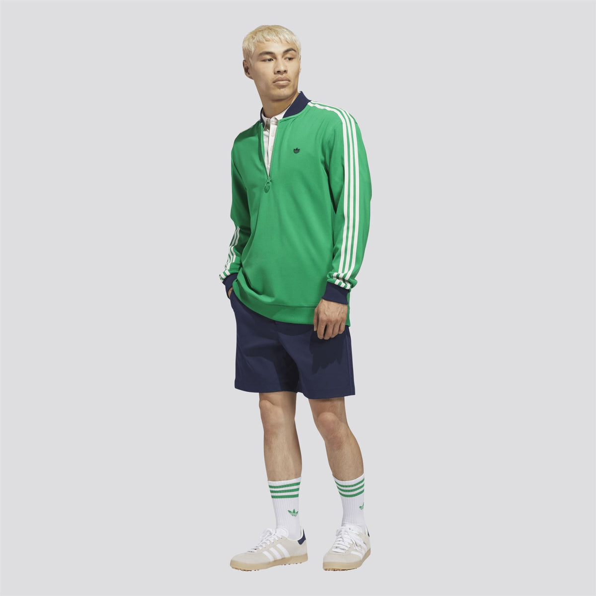 Originals 3-Stripe Quarter Zip Green/Night Indigo