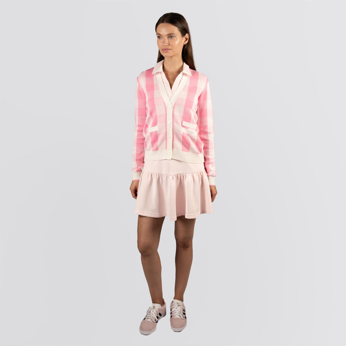 Womens Gingham Cardigan Pink