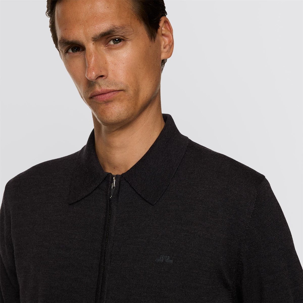 Kaleb Merino Zip Cardigan Dark Gray Melange