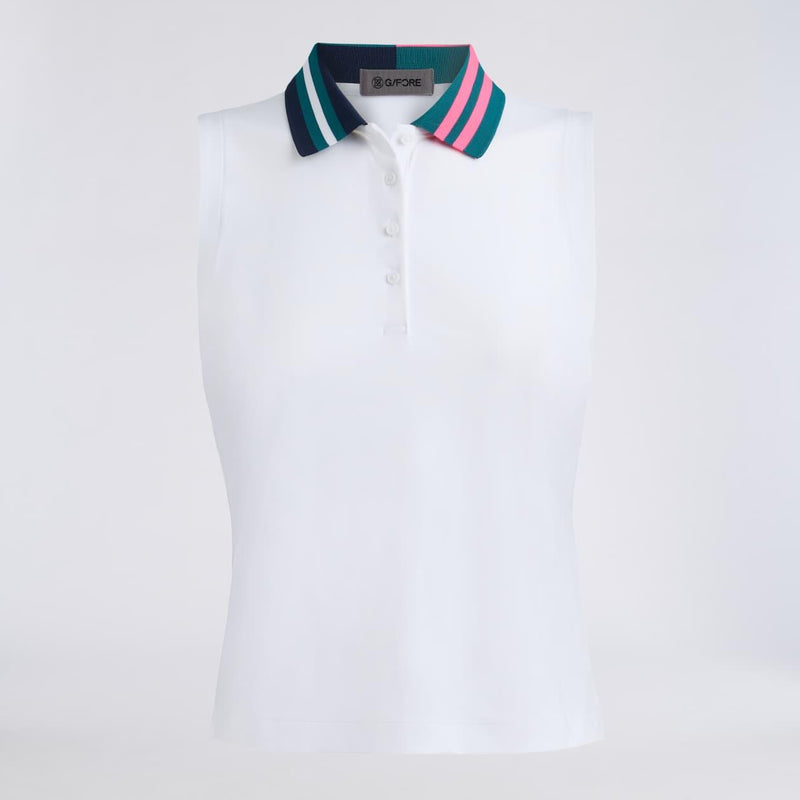 Womens Stretch Nylon Interlock Sleeeless Polo Snow