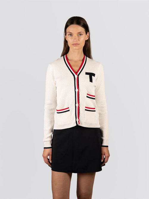 Womens T Cardigan White/Red/Blue