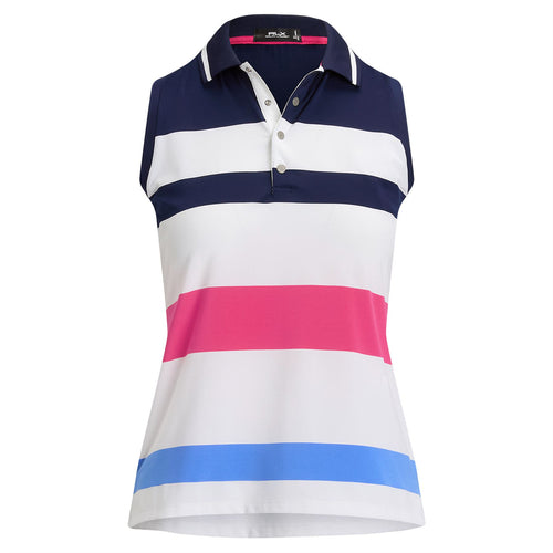 Womens Sleeveless Polo Shirt-Refined Navy/Ceramic White/Bright Pink/Summer Blue - SS24