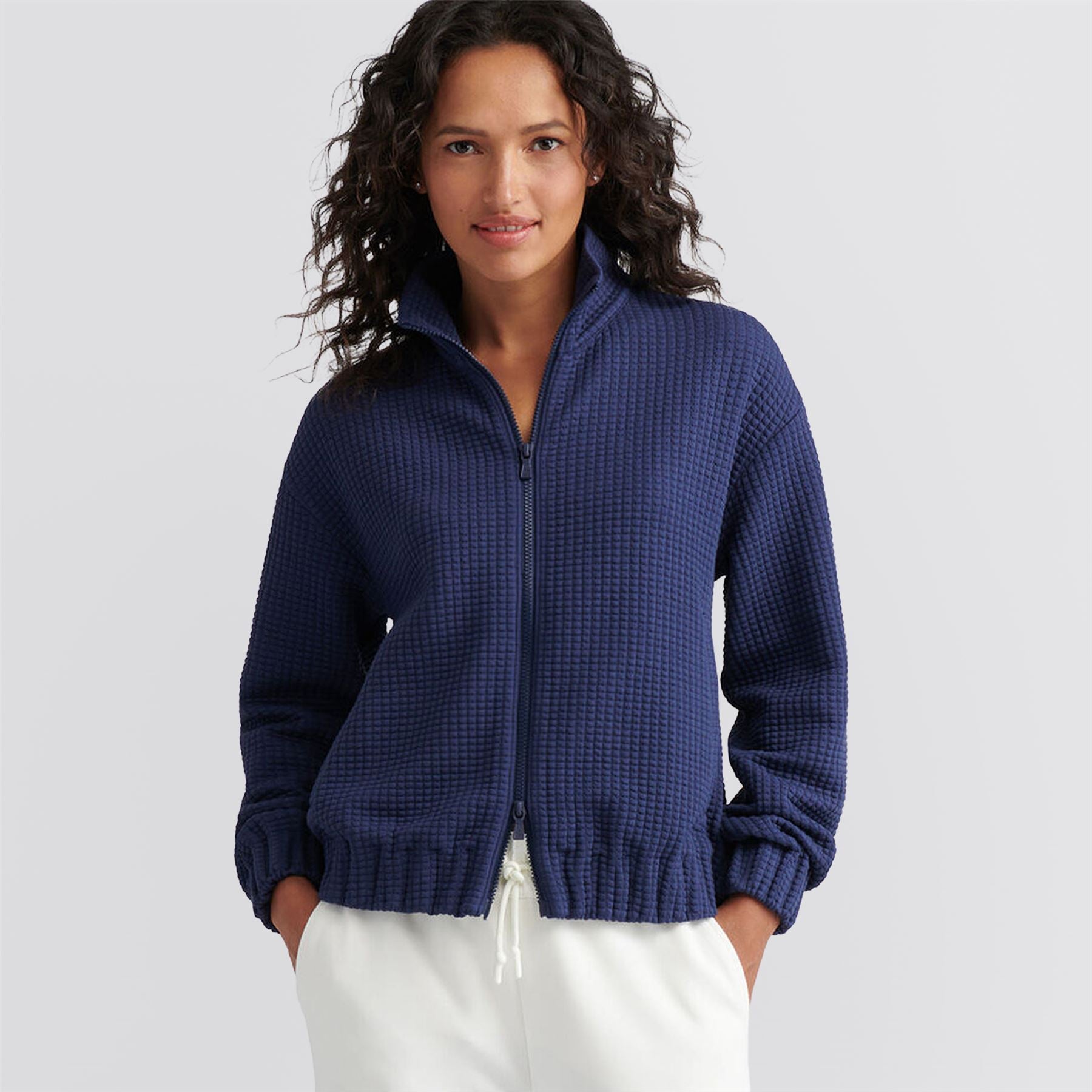 Womens Flora Knit Jacquard Full Zip Layer Navy