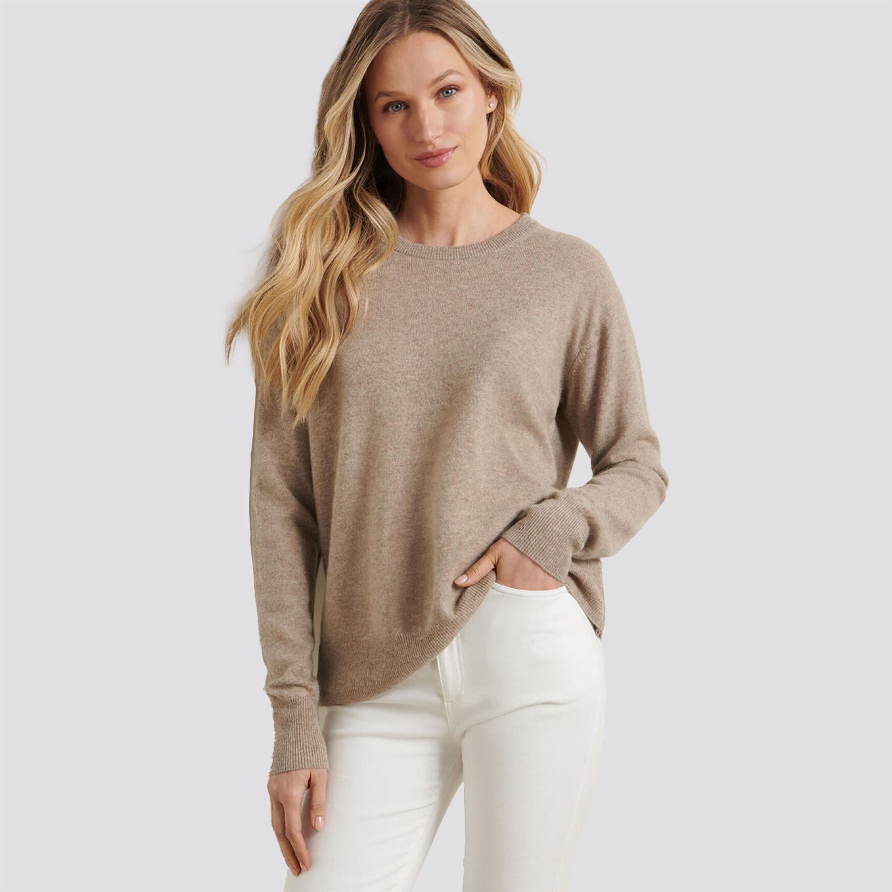 Womens Heritage Cashmere Crewneck Sweater Pebble