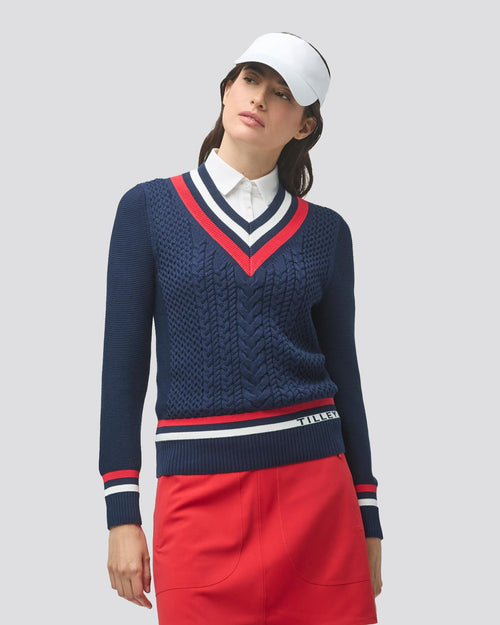 Womens Preppy Deep V Sweater Navy