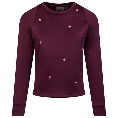 Womens Embroidered Scuba Layering Wine