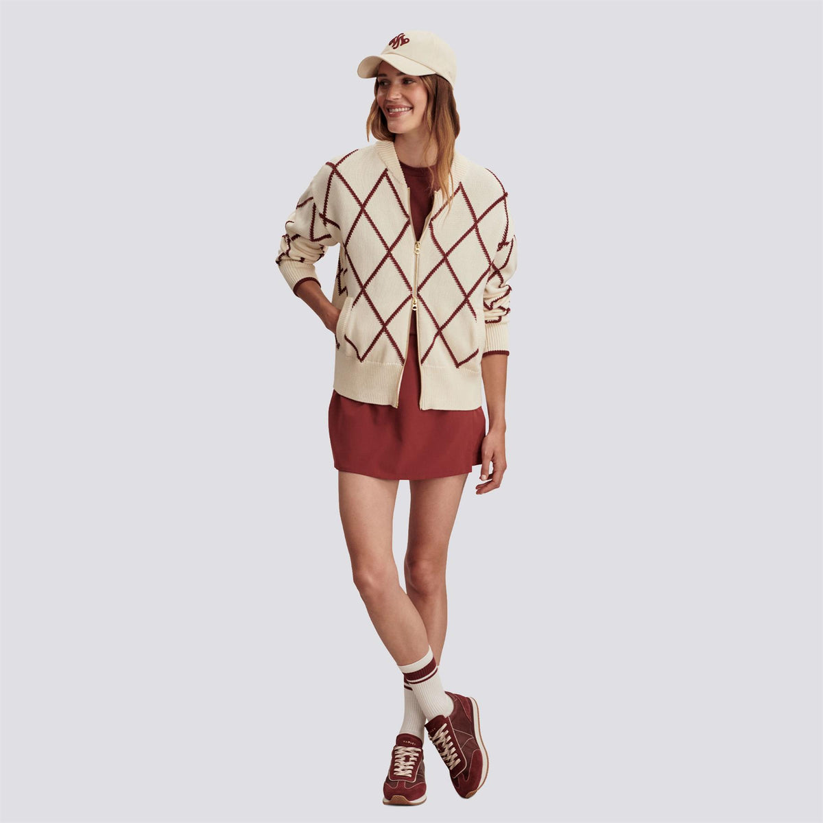 Womens Nile Diamond Knit Jacket Ivory/Port