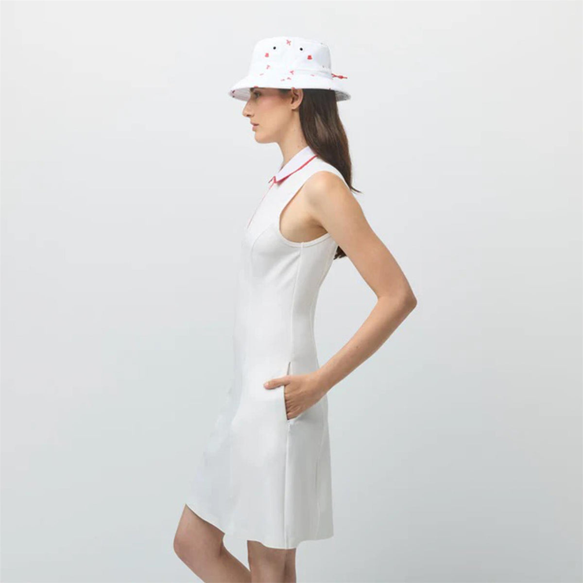 Womens Quarter Zip Polo Dress White/Sport Red