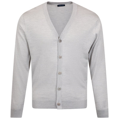 Cane Striped Wool Cardigan Sweater British Grey