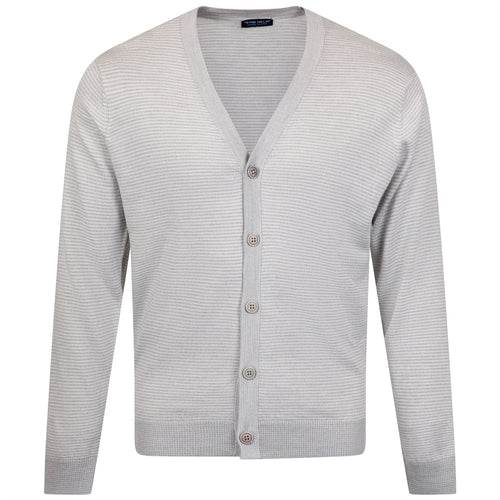 Cane Striped Wool Cardigan Sweater British Grey
