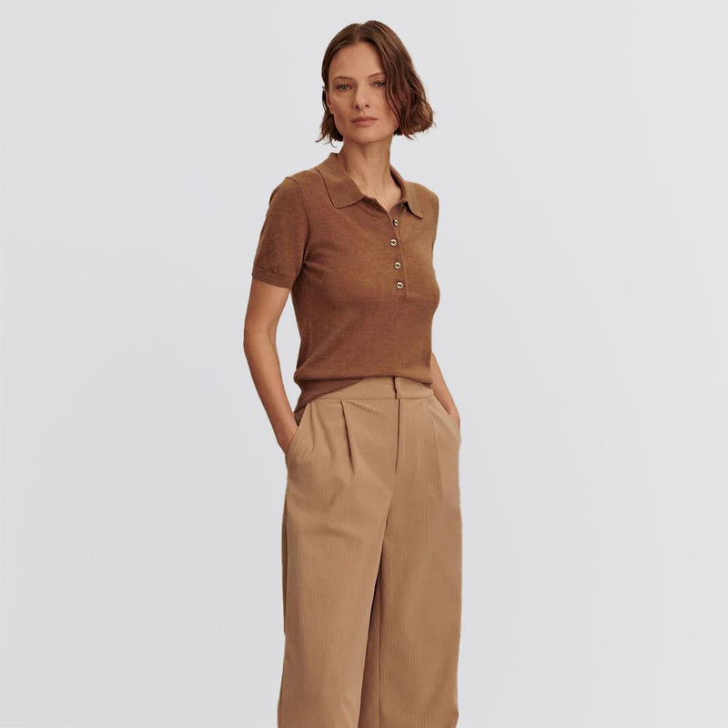 Womens Toni Fine Knit Polo Deep Sand