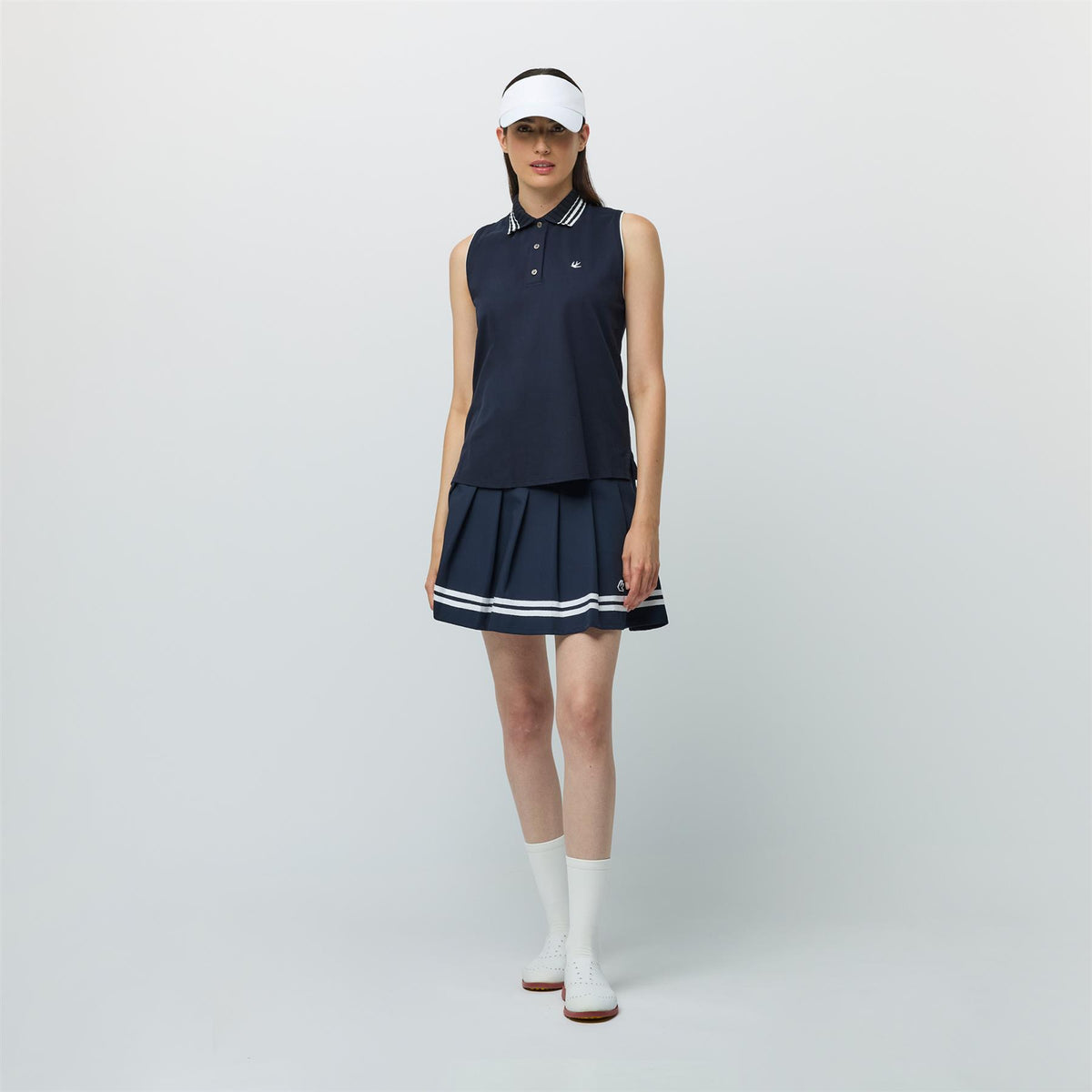 Womens Airloft Ruffle Hem Dress Navy/White