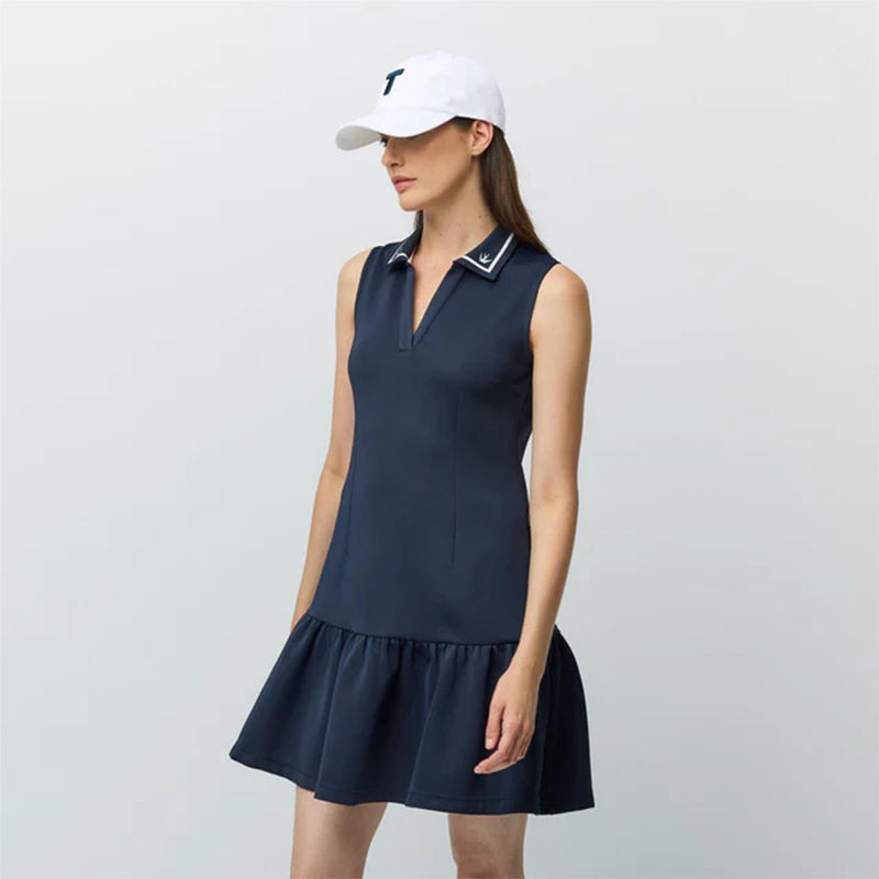 Womens Airloft Ruffle Hem Dress Navy/White