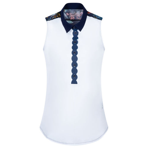 Womens Scalloped Edge Placket Core SL Polo White/Navy - SS23