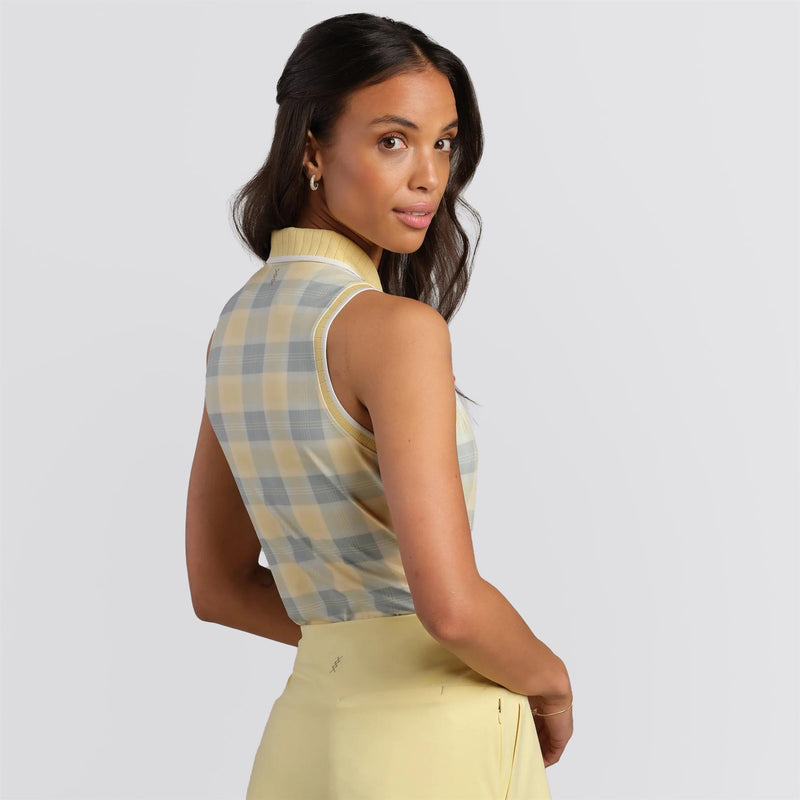 Womens Course to Court Sleeveless Polo Yellow Dawn Plaid