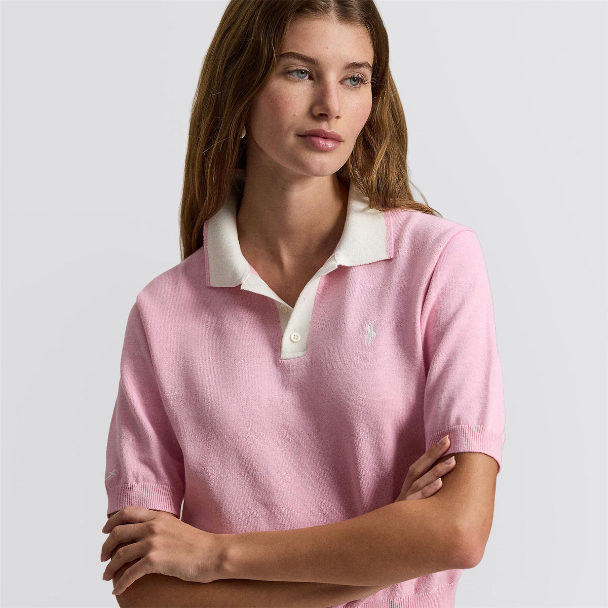 RLX Womens Cotton Blend Sweater Polo Light Pink/White Splash