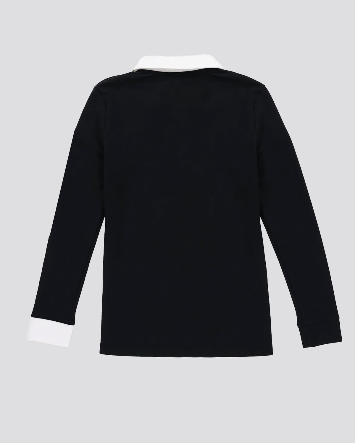 Womens Preppy Pique LS Stripe Placket Polo Black