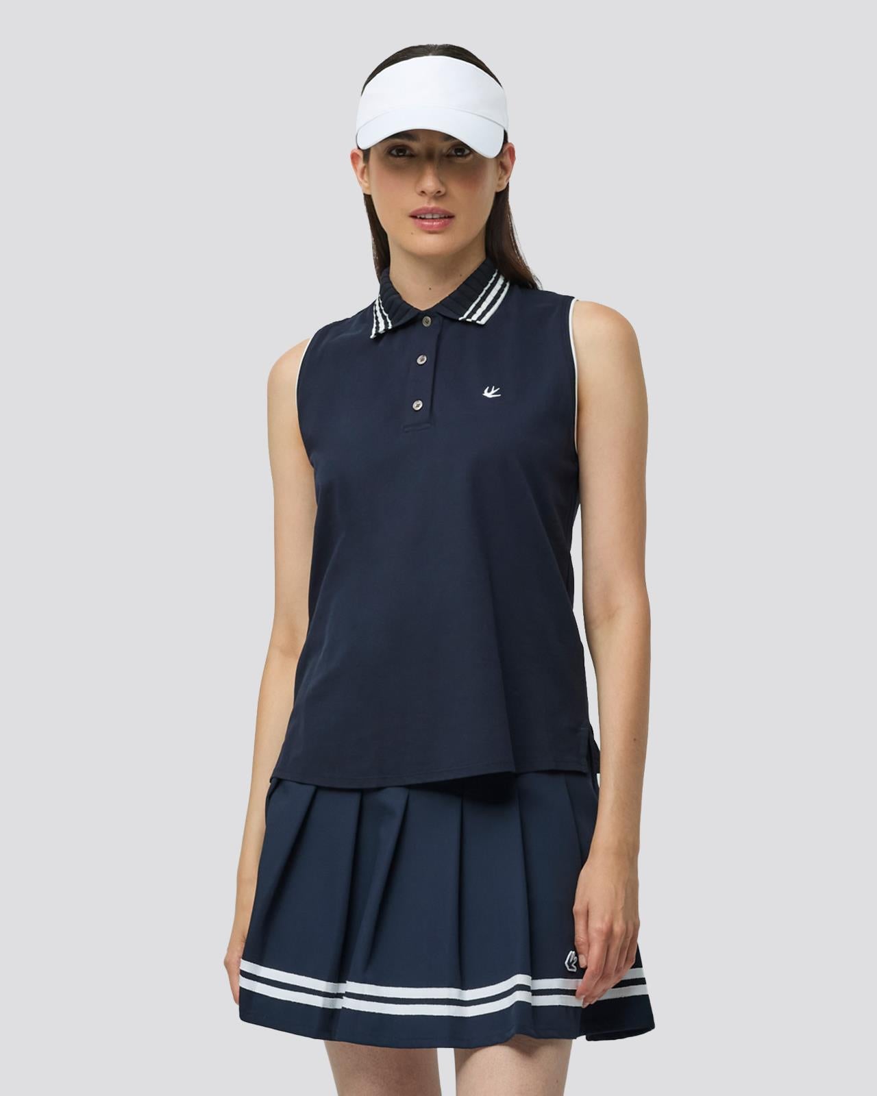 Womens Supima Pique SL Polo Navy/White Stripe