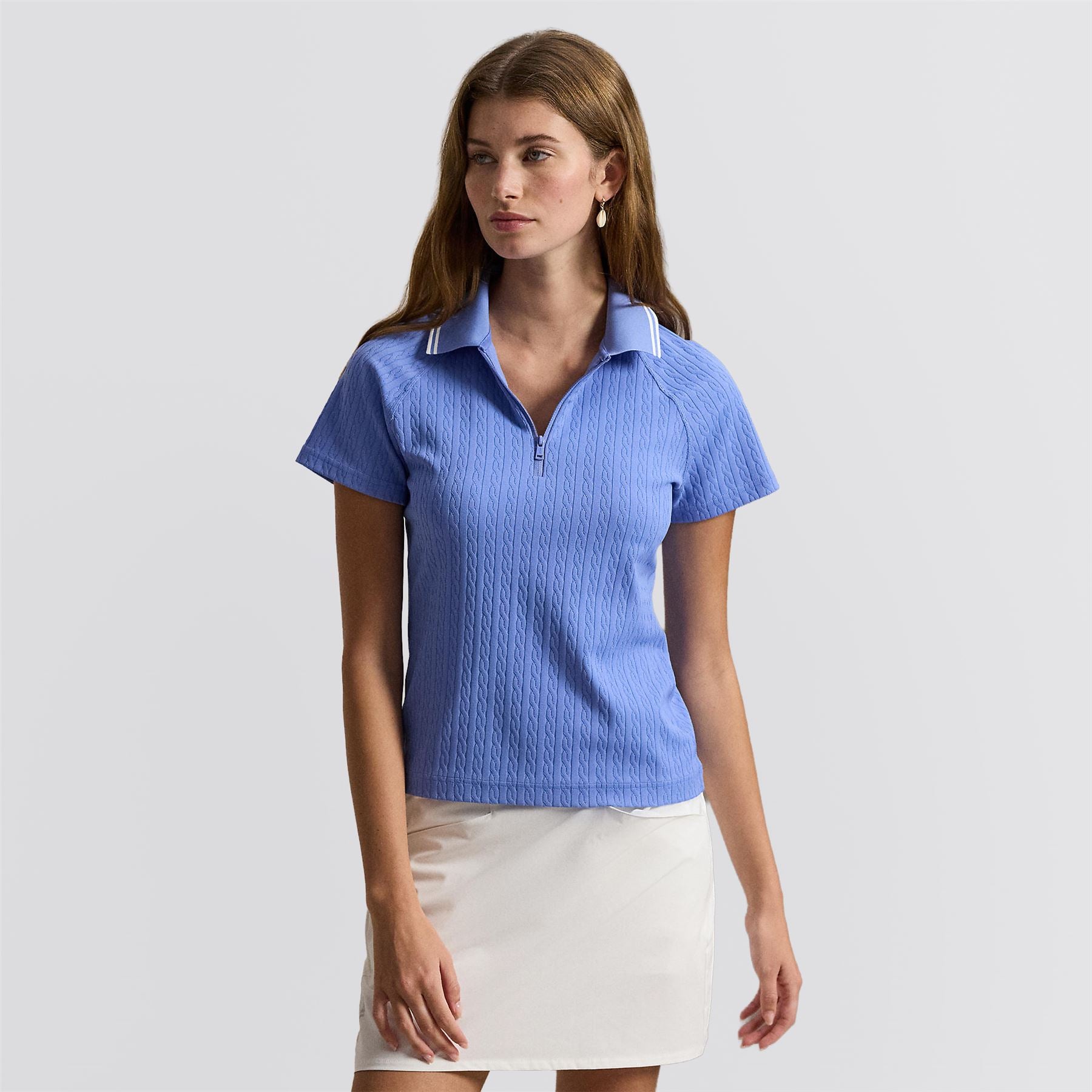 RLX Womens Active Cable Knit Polo Blue Mist/Ceramic White Multi