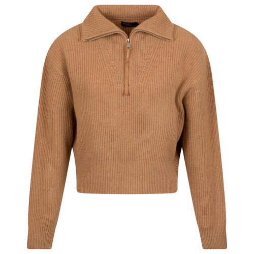 Womens Cashmere Half Zip Cardigan Camel - AW24