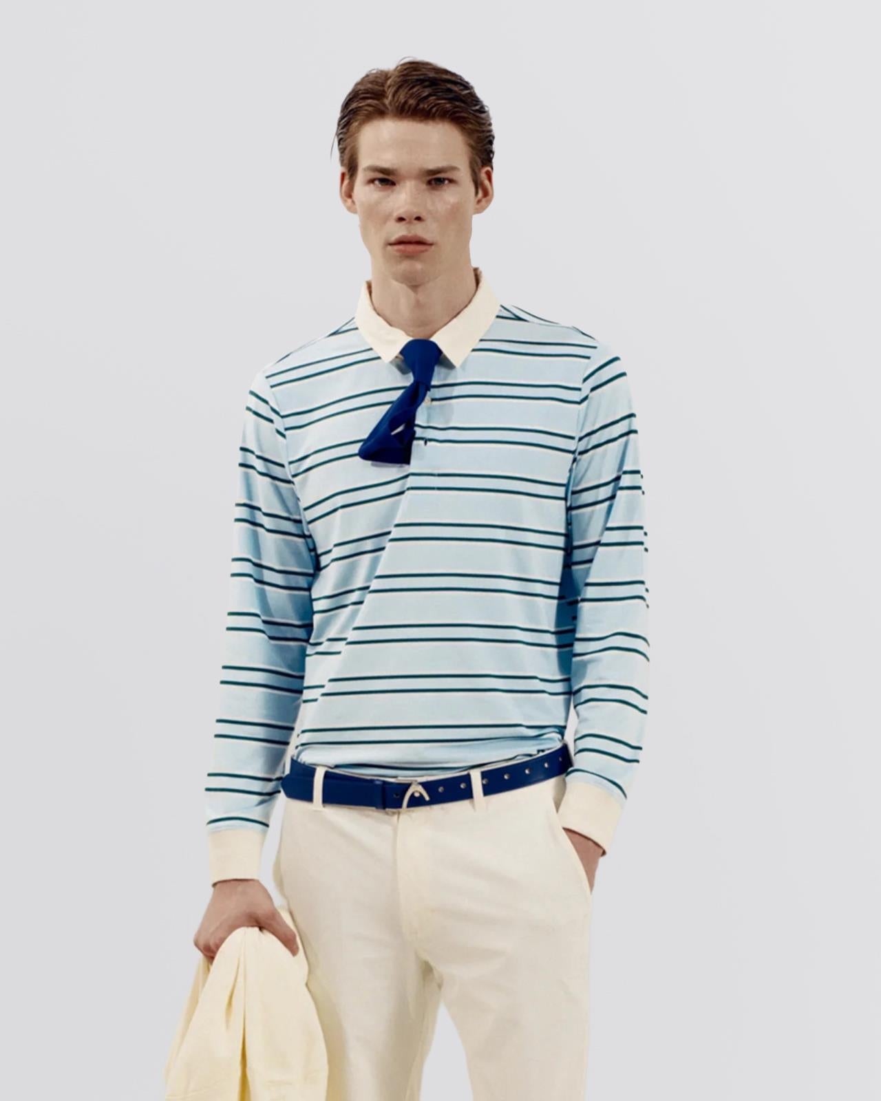 Vintage Henley LS Polo Shirt Blue Vintage