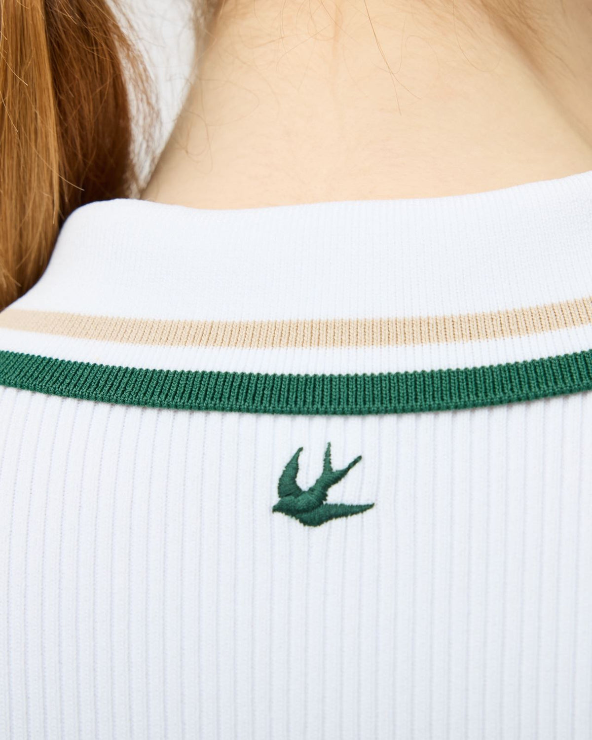 Womens Stripe Zip Polo White
