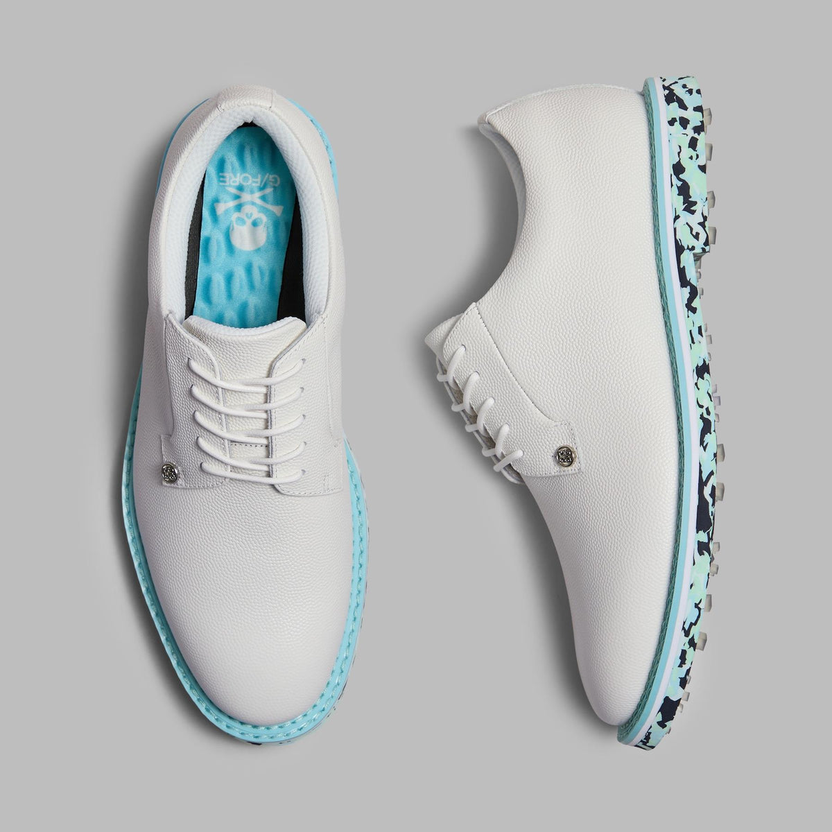 GALLIVANTER Camo Leather Spiked Golf Shoes Snow/Cenote