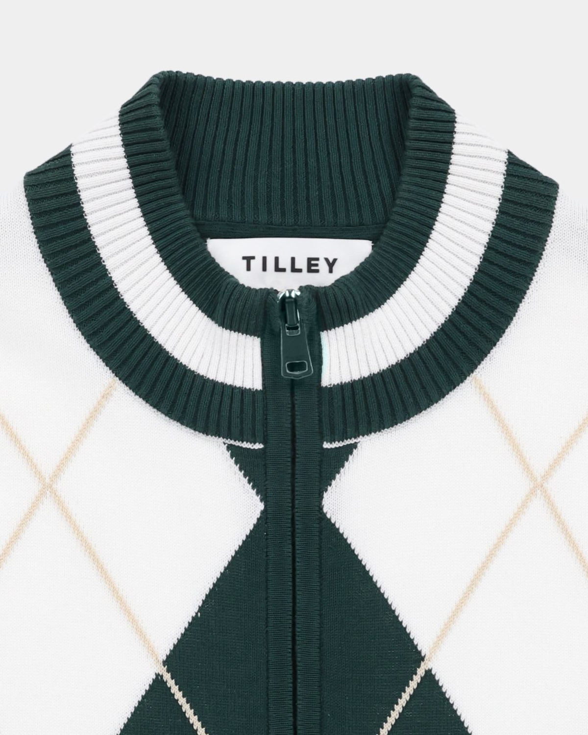 Womens Argyle Full Zip Sweater White/Pine Green Full Zip Sweater White/Pine Green