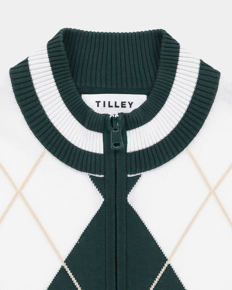 Womens Argyle Full Zip Sweater White/Pine Green Full Zip Sweater White/Pine Green