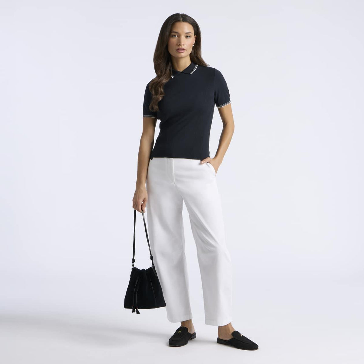 Womens Elevated Sweater Polo Onyx