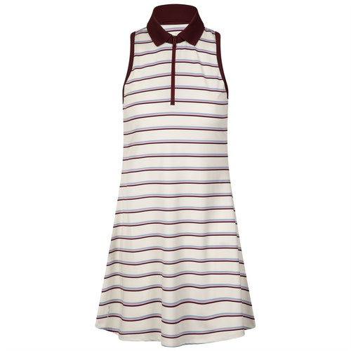 Womens Sleeveless Quarter Zip Dress Stripe Chic Cream/Light Mauve/Vessel Blue/Harvard Wine - AW23