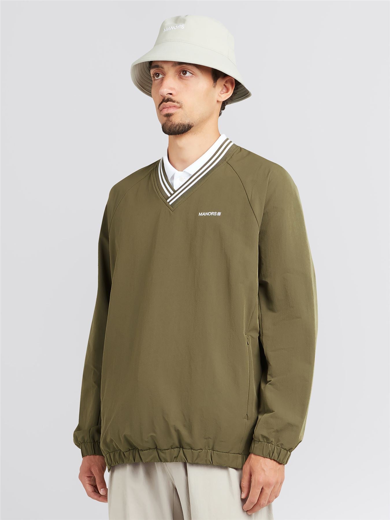 V-Neck Pullover Windbreaker Dark Olive