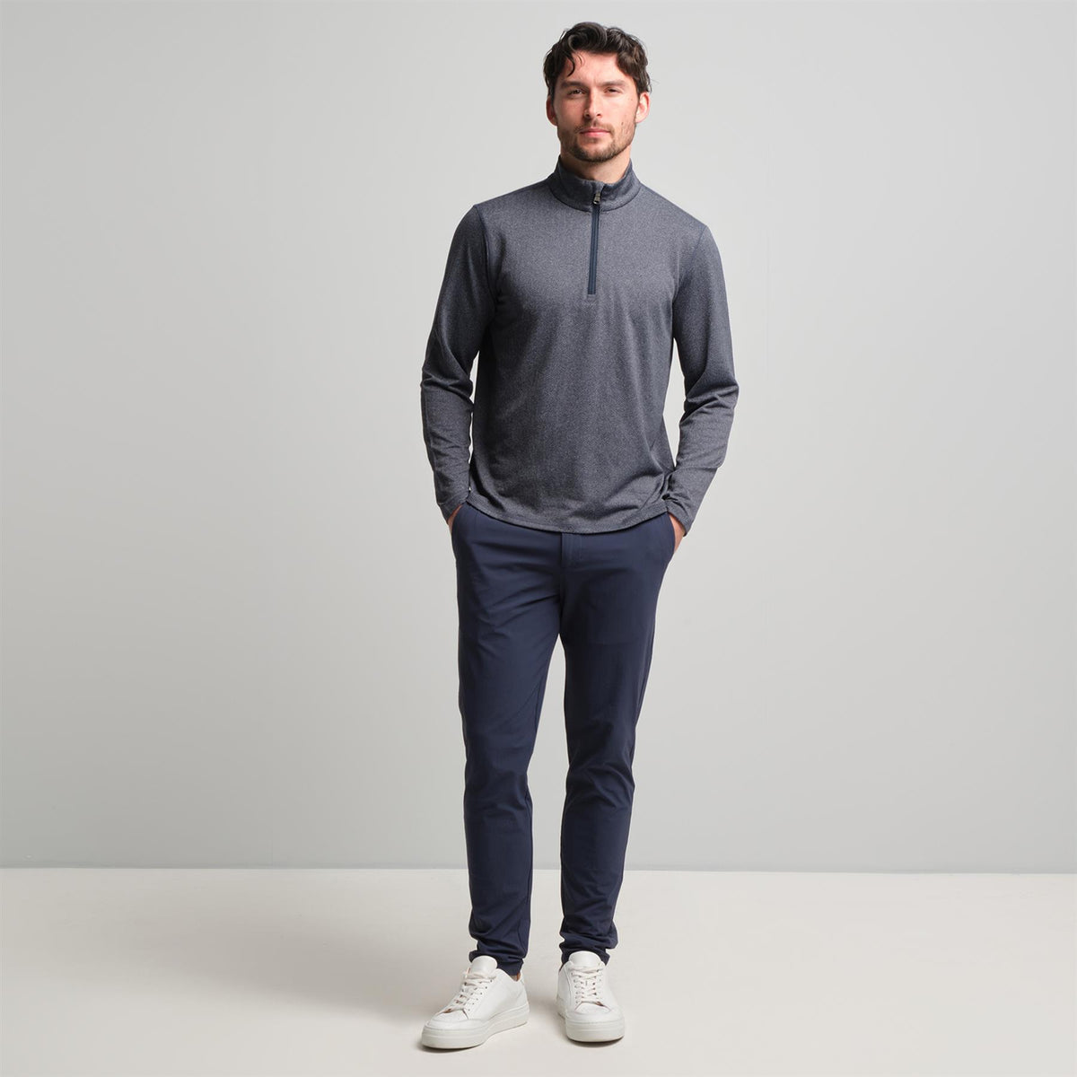 Palmer Performance Quarter-Zip Navy Herringbone