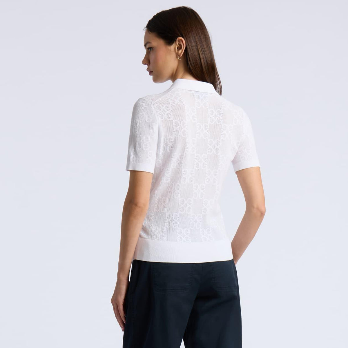 Womens Pointelle G Sweater Polo Snow