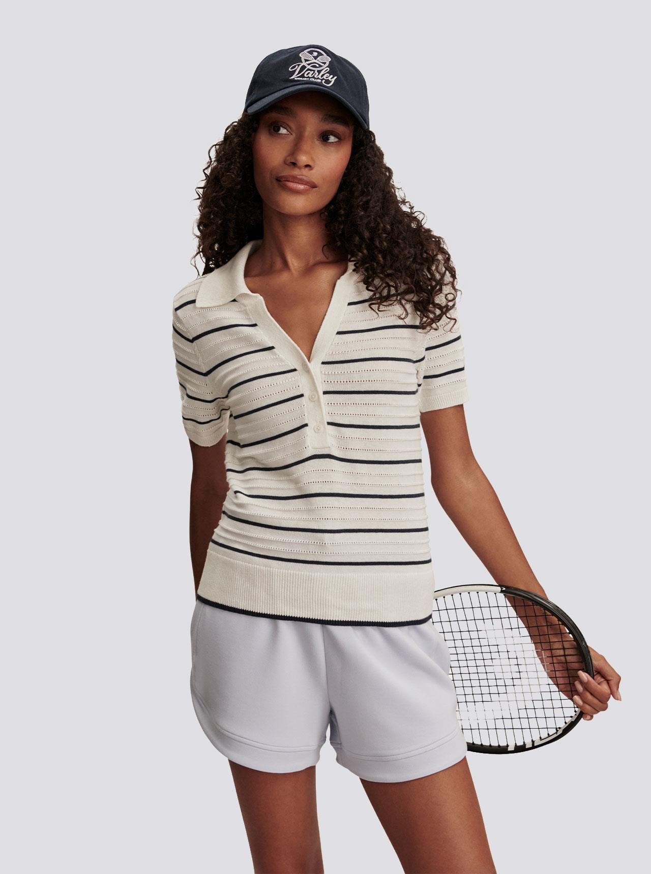 Womens Wren Knit Polo White/Blue Nights