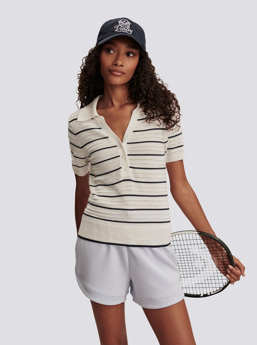 Womens Wren Knit Polo White/Blue Nights