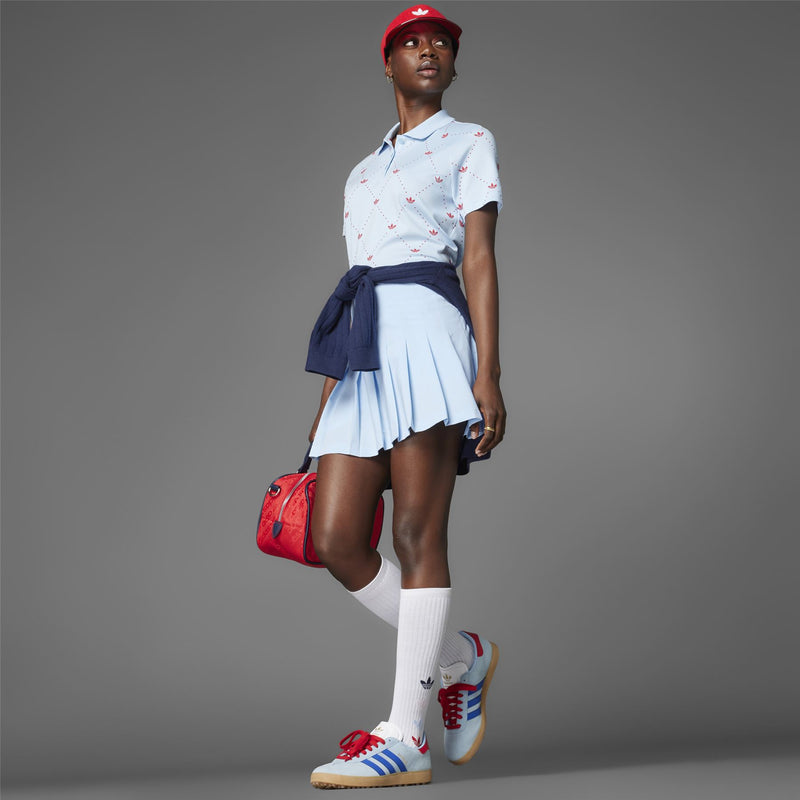 Womens Printed Trefoil Polo Clear Sky/Better Scarlet