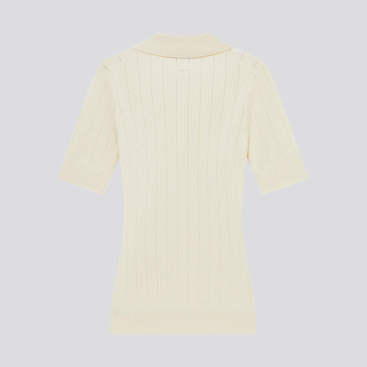 Womens V Neck Pointelle Knit Polo Cream