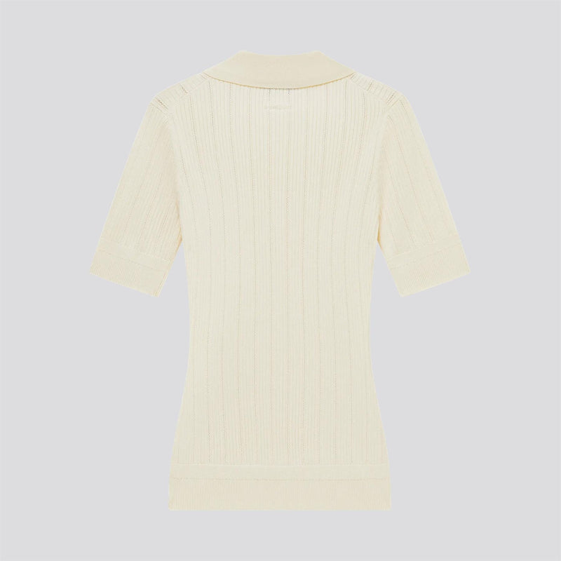 V Neck Pointelle Knit Polo