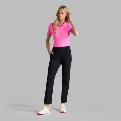 Womens Contrast Collar Ribbed Tech Nylon Polo Knockout Pink