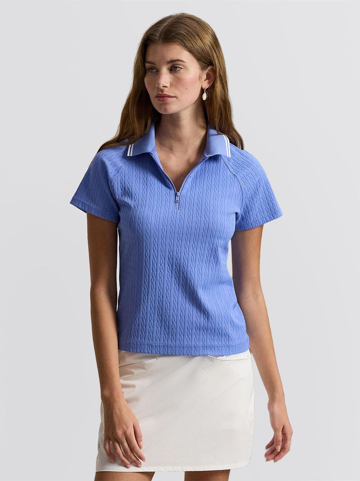 RLX Womens Active Cable Knit Polo Blue Mist/Ceramic White Multi