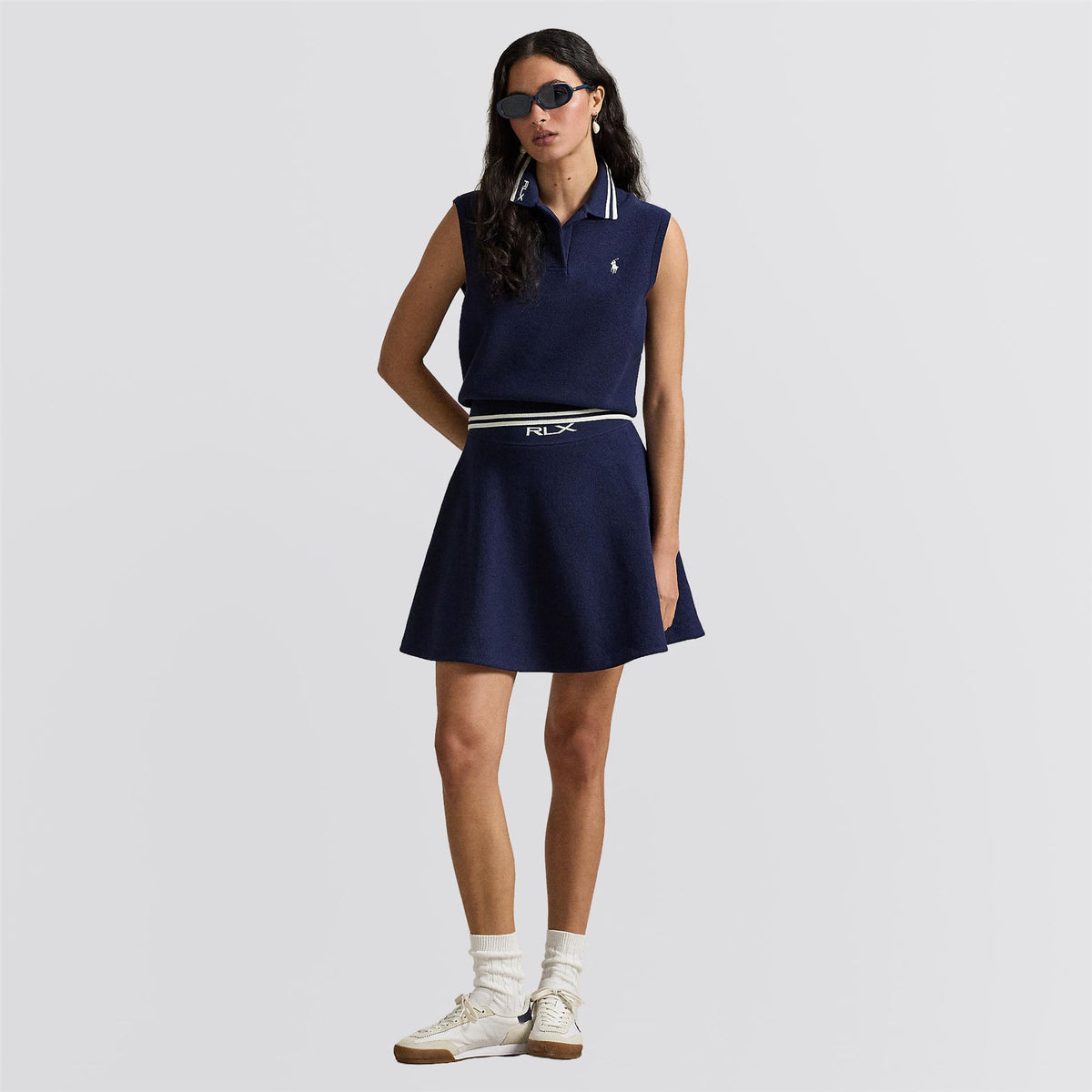 RLX Womens A-Line Mesh Sweater Skirt Refined Navy/White Splash