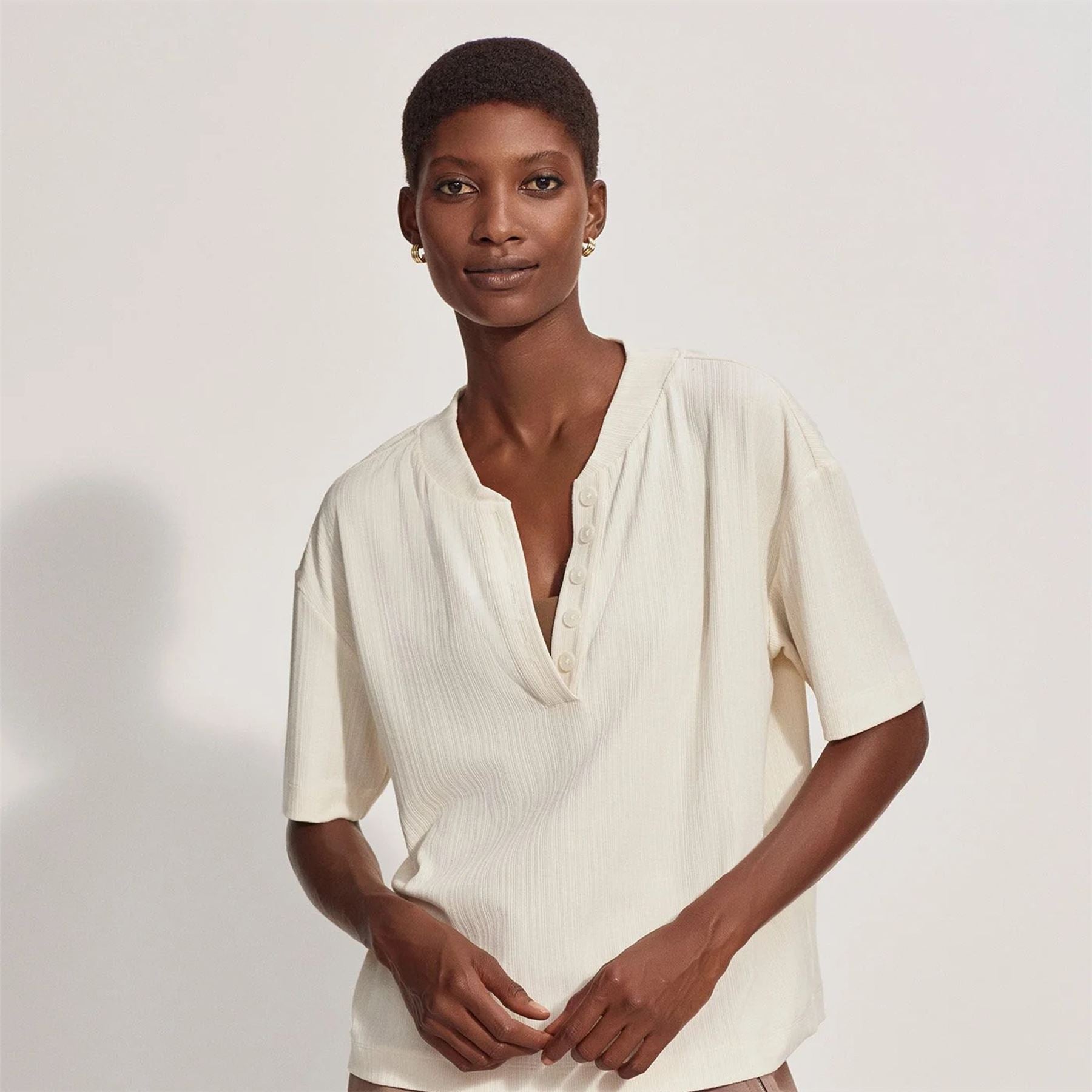 Womens Kasey Mock Placket Ribbed T-Shirt Birch