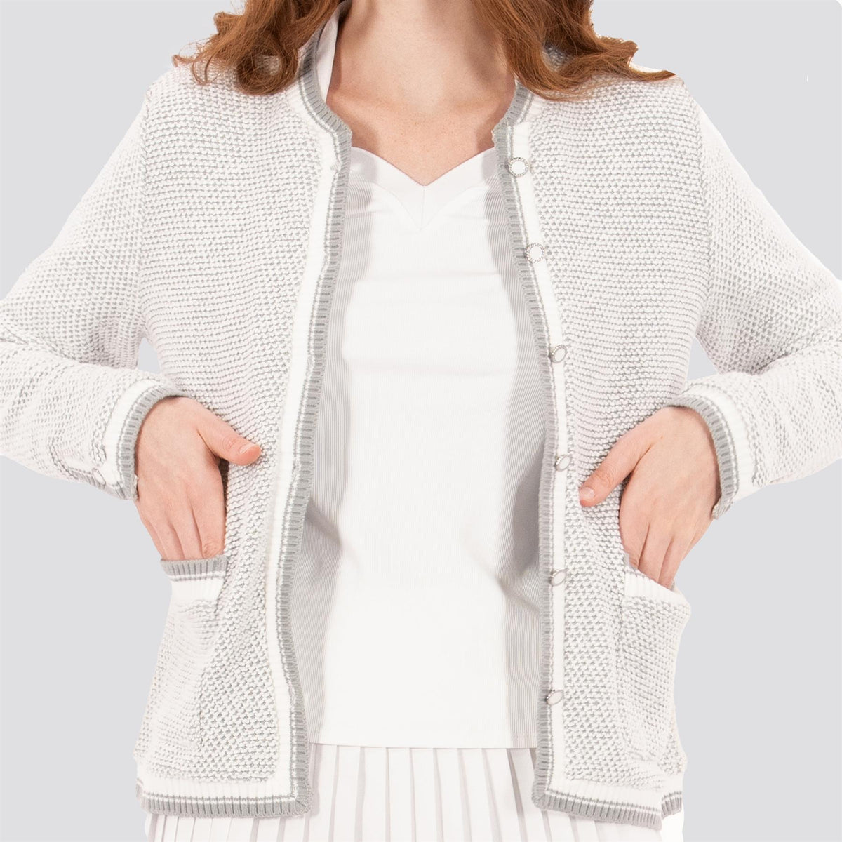 Womens Boucle Knit Jacket White/Grey