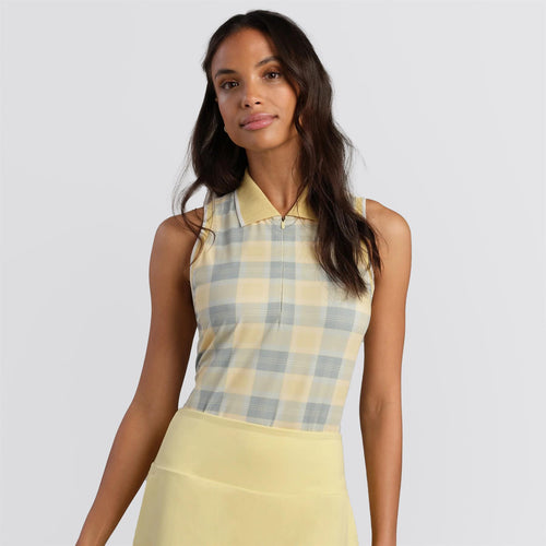 Womens Course to Court Sleeveless Polo Yellow Dawn Plaid