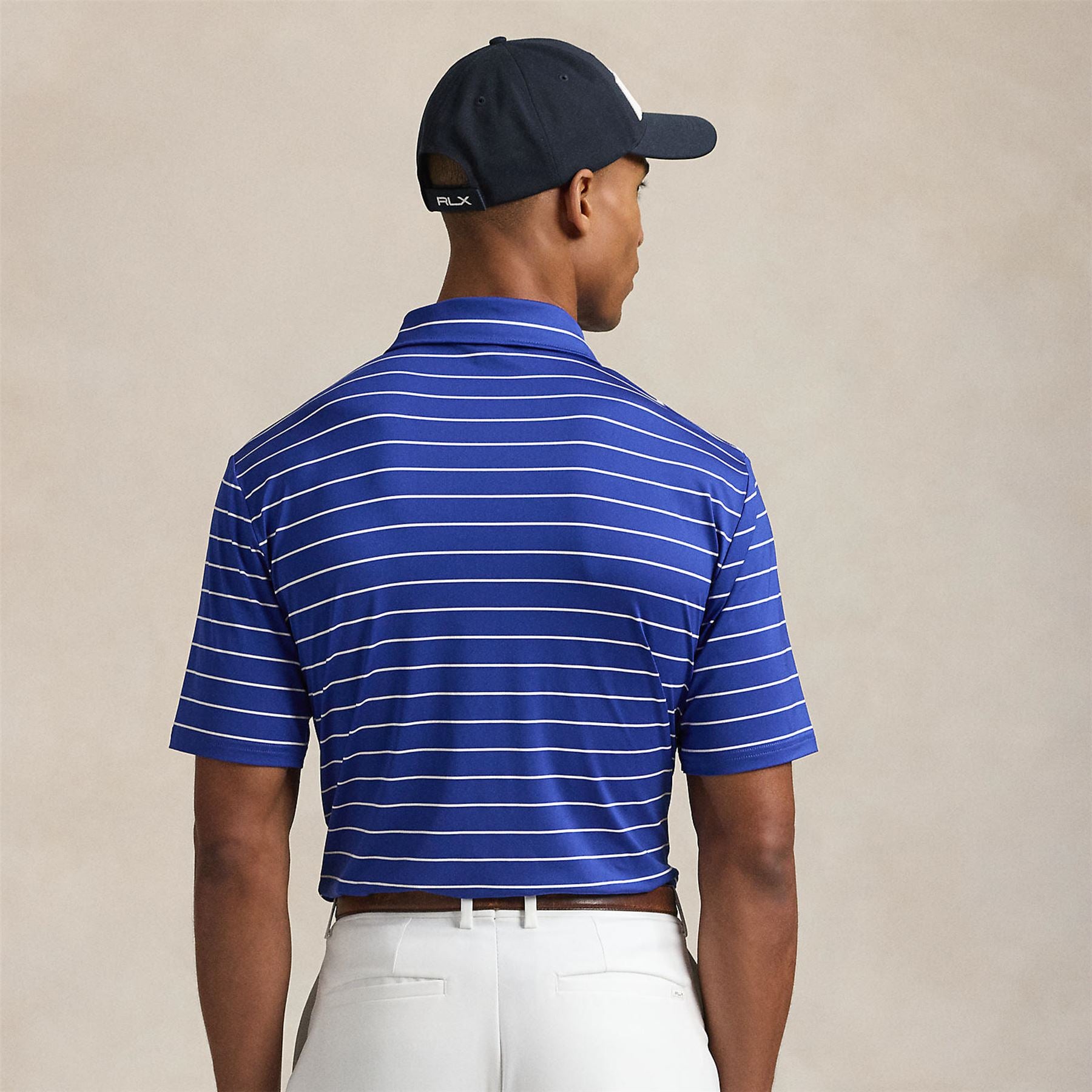 RLX ネイビー/ホワイトストライプ ポロシャツ Ralph Lauren RLX Classic Fit Airflow Jersey Stripe Polo Royal Blue