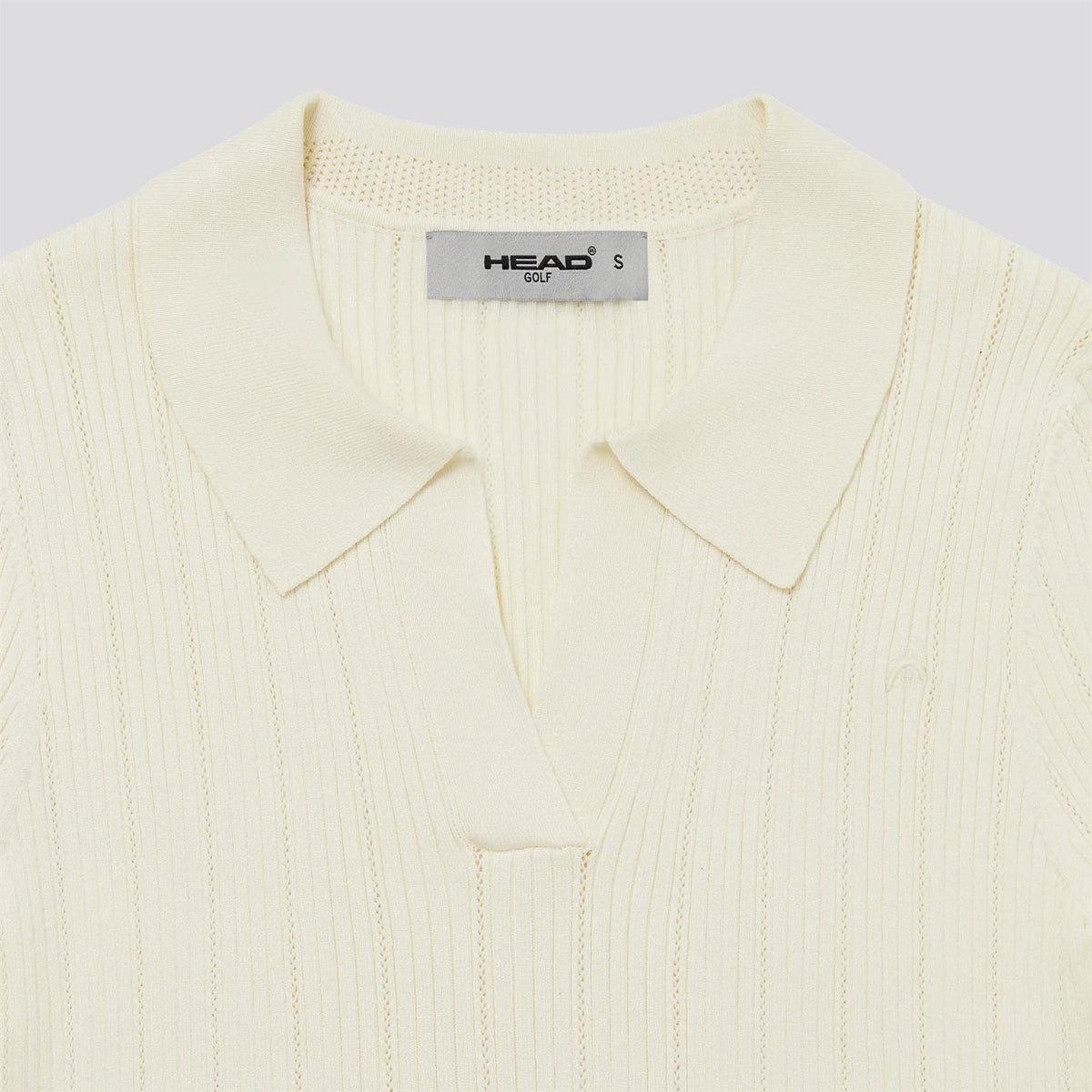 Womens V Neck Pointelle Knit Polo Cream