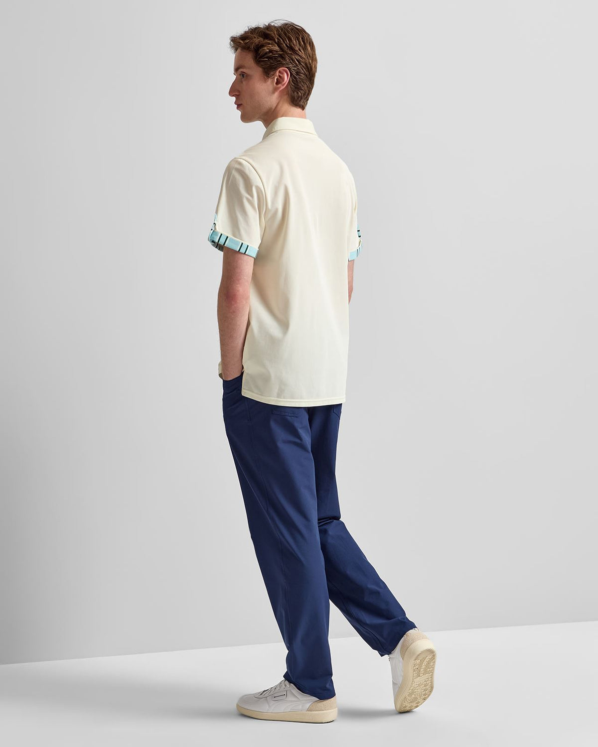 Roll Sleeve Polo Cream/Blue Vintage Stripe