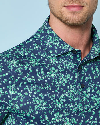 G/FORE Men's Scattered Ditzy Tech Jersey Polo Clover / L