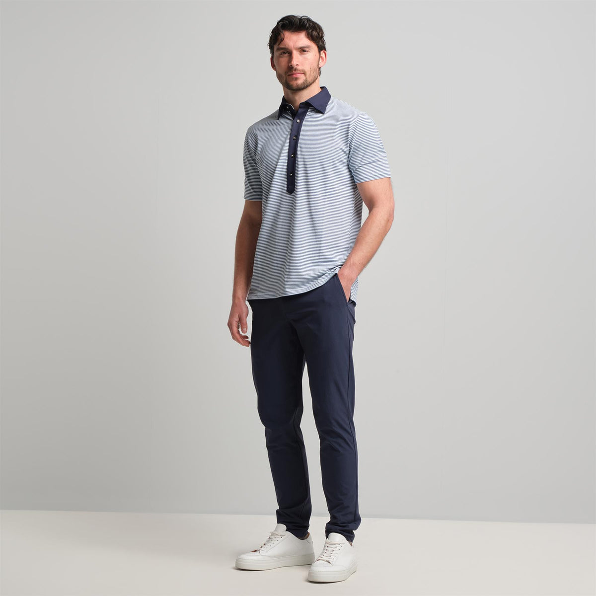 Ford 5 Button Striped Polo Shedd Heather/White